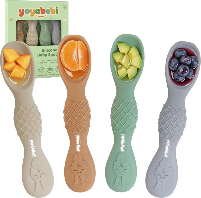 YOYABEBI Silicone Baby Spoons self feeding 6 months(4 Pack), Toddler utensils, baby feeding essentials. Soft Tip, Gum-Friendly, BPA Free, Dishwasher Safe, Teething Handle - Image 1